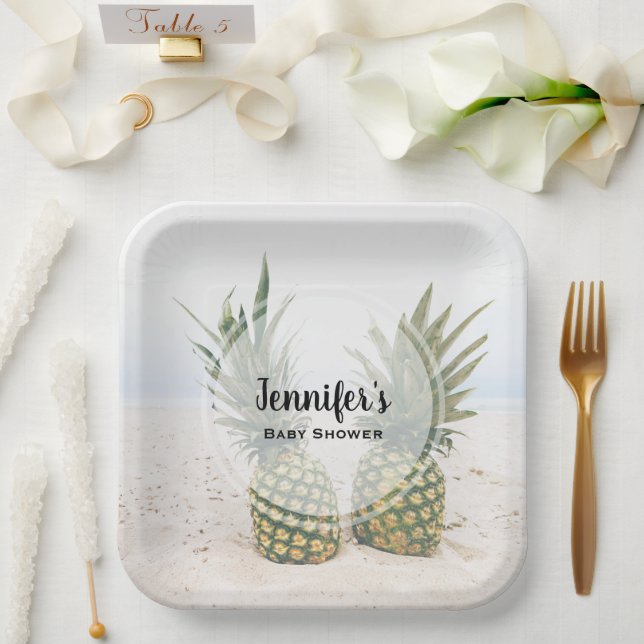 Photo of 2 Pineapples on a Beach Baby Shower Paper Plate (Wedding)