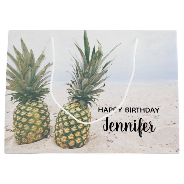 Photo of 2 Pineapples on a Beach Birthday Large Gift Bag (Front)
