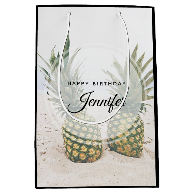 Photo of 2 Pineapples on a Beach Birthday Medium Gift Bag (Front)