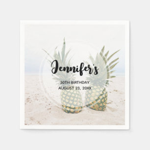 Photo of 2 Pineapples on a Beach Birthday Napkin