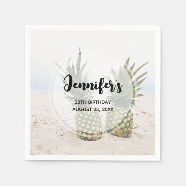 Photo of 2 Pineapples on a Beach Birthday Napkin (Front)