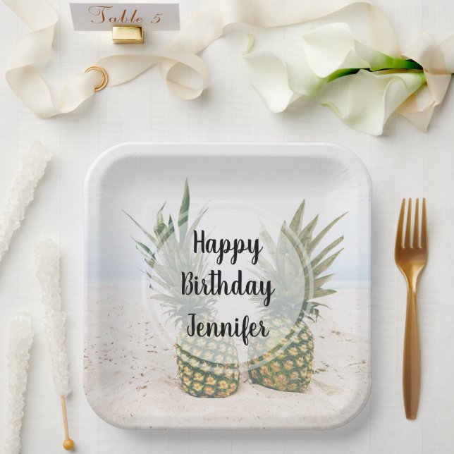 Photo of 2 Pineapples on a Beach Birthday Paper Plate (Wedding)