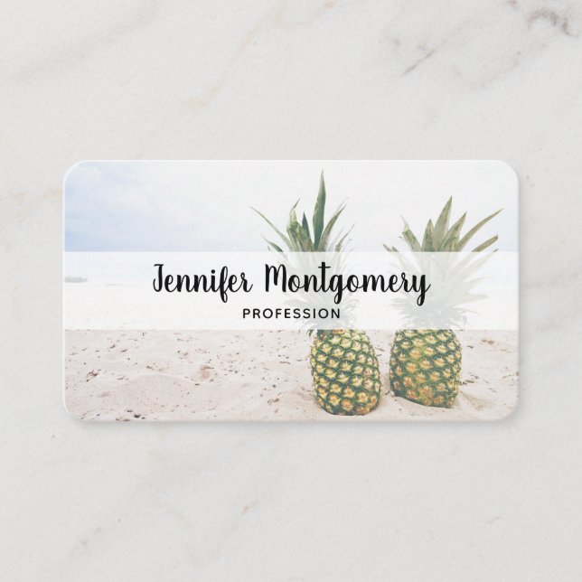 Photo of 2 Pineapples on a Beach Business Card (Front)