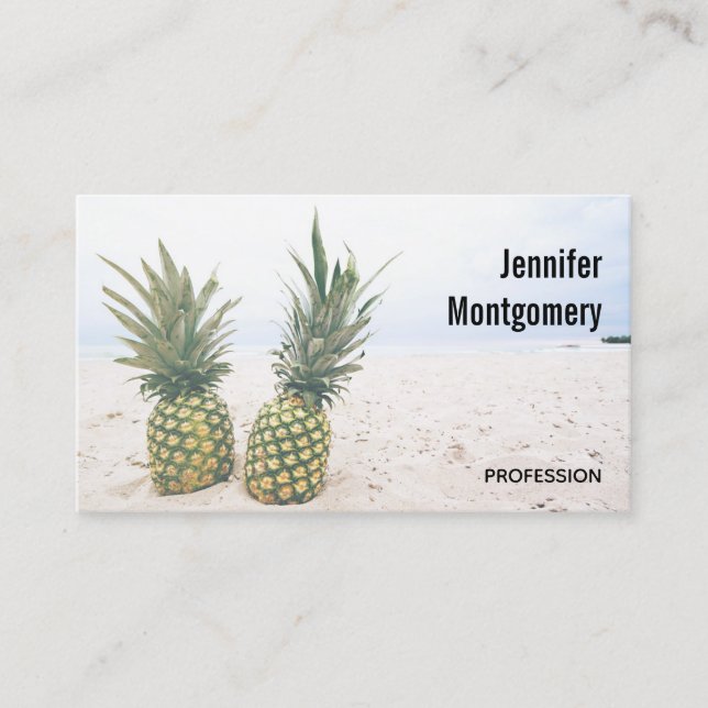 Photo of 2 Pineapples on a Beach Business Card (Front)