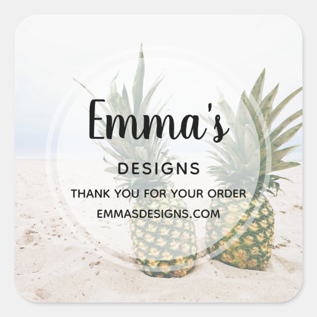 Photo of 2 Pineapples on a Beach Business Square Sticker (Front)