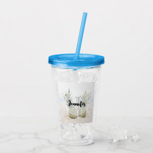 Photo of 2 Pineapples on a Beach Monogram Acrylic Tumbler