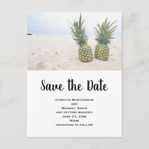 Photo of 2 Pineapples on a Beach Save the Date Invitation Postcard