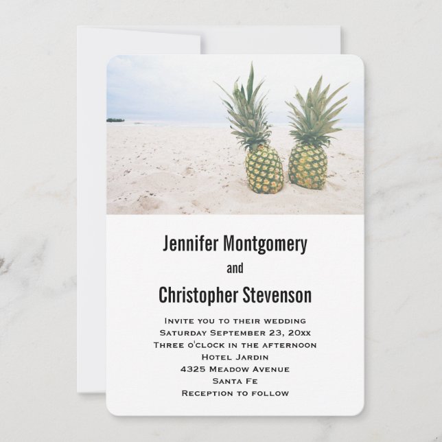 Photo of 2 Pineapples on a Beach Wedding Invitation (Front)