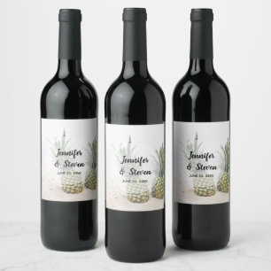 Photo of 2 Pineapples on a Beach Wedding Wine Label