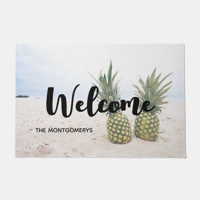 Photo of 2 Pineapples on a Beach Welcome Doormat (Front)