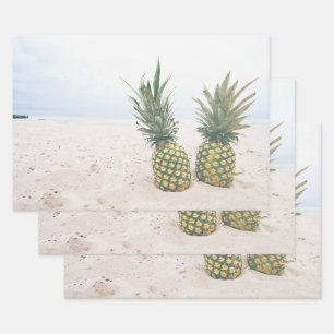 Photo of 2 Pineapples on a Beach Wrapping Paper Sheet