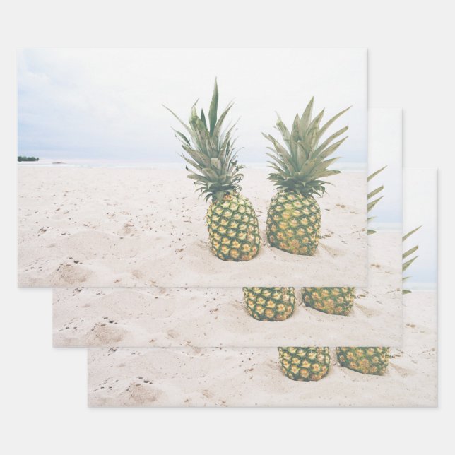 Photo of 2 Pineapples on a Beach Wrapping Paper Sheet (Set)