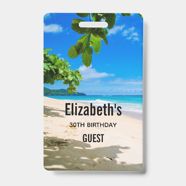 Photo of a Beautiful Sunny Tropical Beach Guest ID Badge (Front)