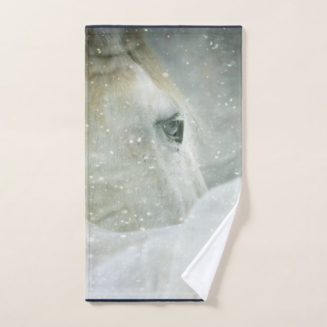 Photo of a Beautiful White Horse in Winter Bath Towel Set (Hand Towel)