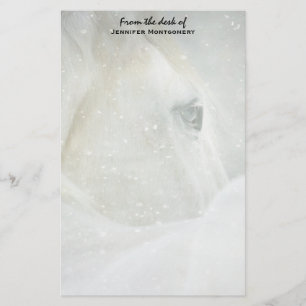 Photo of a Beautiful White Horse in Winter Stationery