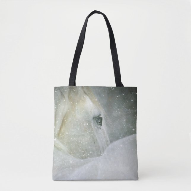 Photo of a Beautiful White Horse in Winter Tote Bag (Front)
