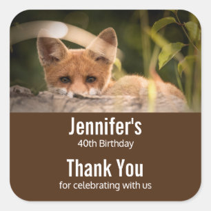 Photo of a Cute Little Orange Fox Birthday Favour Square Sticker
