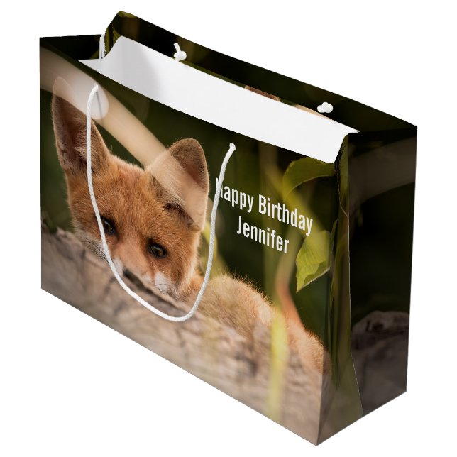 Photo of a Cute Little Orange Fox Birthday Large Gift Bag (Front Angled)