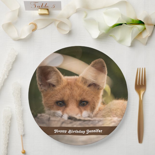 Photo of a Cute Little Orange Fox Birthday Paper Plate (Wedding)