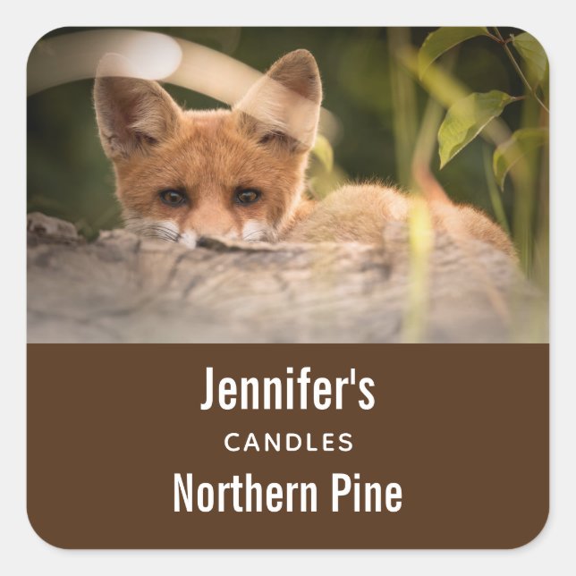 Photo of a Cute Little Orange Fox Candle or Soap Square Sticker (Front)