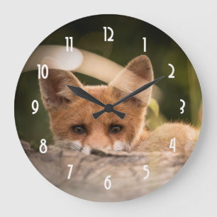 Photo of a Cute Little Orange Fox Large Clock
