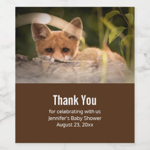 Photo of a Cute Little Orange Fox Thank You Wine Label