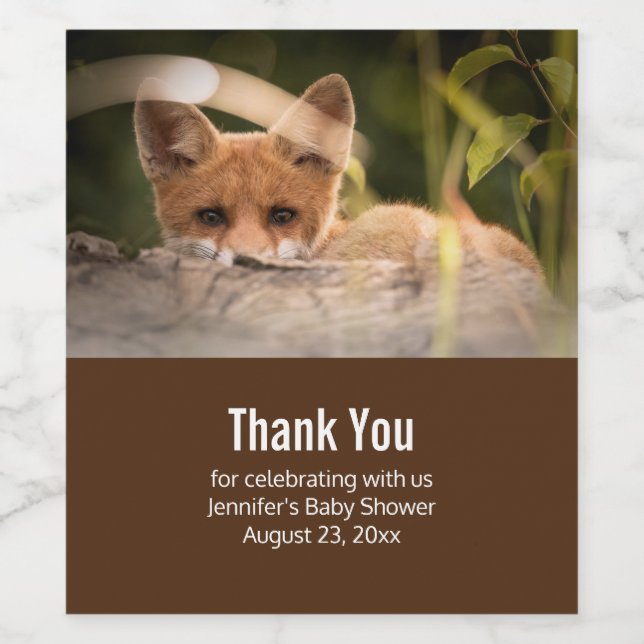 Photo of a Cute Little Orange Fox Thank You Wine Label (Single Label)