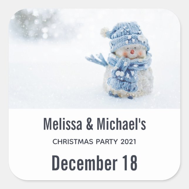 Photo of a Cute Snowman - Christmas Save the Date Square Sticker (Front)