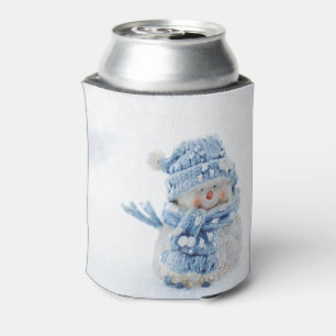 Photo of a Cute Snowman in Winter Can Cooler