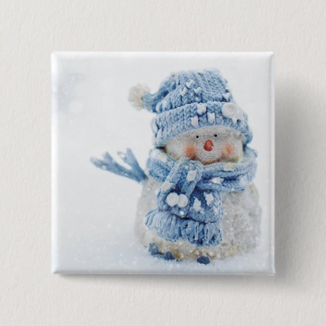 Photo of a Cute Snowman in Winter - Christmas 15 Cm Square Badge (Front)