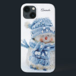 Photo of a Cute Snowman in Winter - Christmas  iPhone 13 Case<br><div class="desc">A phone case with a cute photograph of a little snowman. Standing outside in the winter with snow falling all around. This cute little guy is dressed up in blue knitted hat and scarf.</div>
