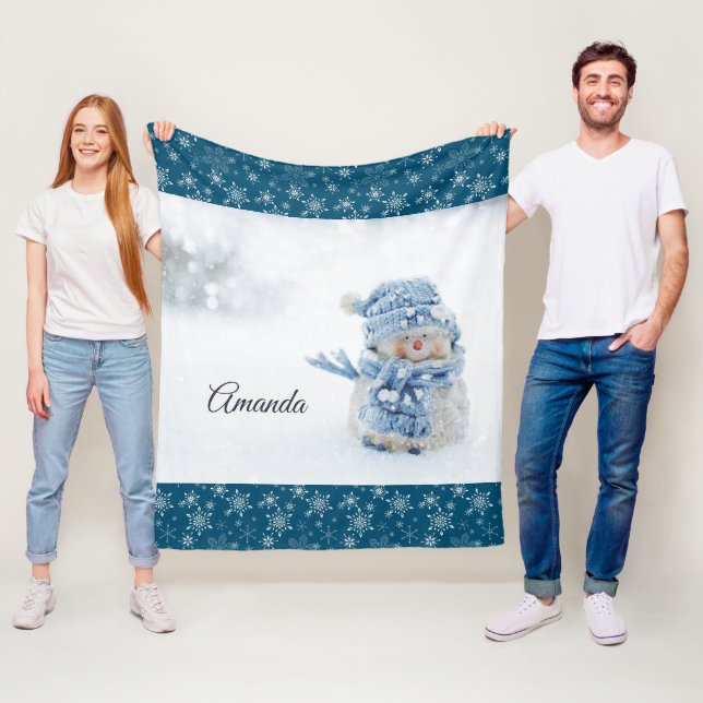 Photo of a Cute Snowman in Winter - Christmas Fleece Blanket (In Situ)