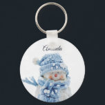 Photo of a Cute Snowman in Winter - Christmas Key Ring<br><div class="desc">A key chain with a cute photograph of a little snowman. Standing outside in the winter with snow falling all around. This cute little guy is dressed up in blue knitted hat and scarf.</div>