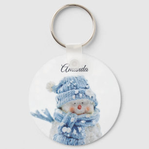 Photo of a Cute Snowman in Winter - Christmas Key Ring