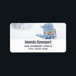 Photo of a Cute Snowman in Winter - Christmas Label<br><div class="desc">Address labels with a cute photograph of a little snowman. Standing outside in the winter with snow falling all around. This cute little guy is dressed up in blue knitted hat and scarf.</div>