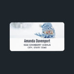 Photo of a Cute Snowman in Winter - Christmas Label<br><div class="desc">Address labels with a cute photograph of a little snowman. Standing outside in the winter with snow falling all around. This cute little guy is dressed up in blue knitted hat and scarf.</div>
