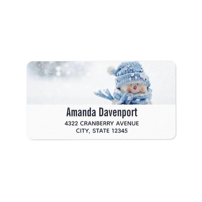 Photo of a Cute Snowman in Winter - Christmas Label (Front)