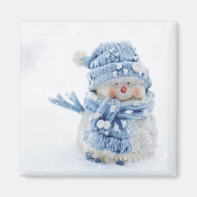 Photo of a Cute Snowman in Winter - Christmas Magnet (Front)