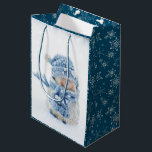 Photo of a Cute Snowman in Winter - Christmas Medium Gift Bag<br><div class="desc">A gift bag with a cute photograph of a little snowman. Standing outside in the winter with snow falling all around. This cute little guy is dressed up in blue knitted hat and scarf.  Snowflake pattern background.</div>