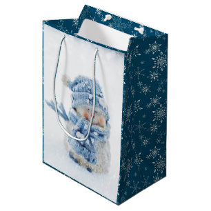Photo of a Cute Snowman in Winter - Christmas Medium Gift Bag