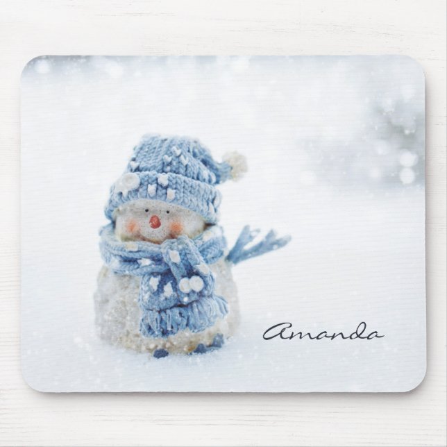 Photo of a Cute Snowman in Winter - Christmas Mouse Mat (Front)