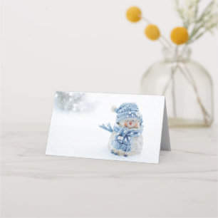 Photo of a Cute Snowman in Winter - Christmas Place Card