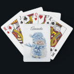 Photo of a Cute Snowman in Winter - Christmas Playing Cards<br><div class="desc">Playing cards with a cute photograph of a little snowman. Standing outside in the winter with snow falling all around. This cute little guy is dressed up in blue knitted hat and scarf.</div>