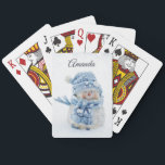 Photo of a Cute Snowman in Winter - Christmas Playing Cards<br><div class="desc">Playing cards with a cute photograph of a little snowman. Standing outside in the winter with snow falling all around. This cute little guy is dressed up in blue knitted hat and scarf.</div>