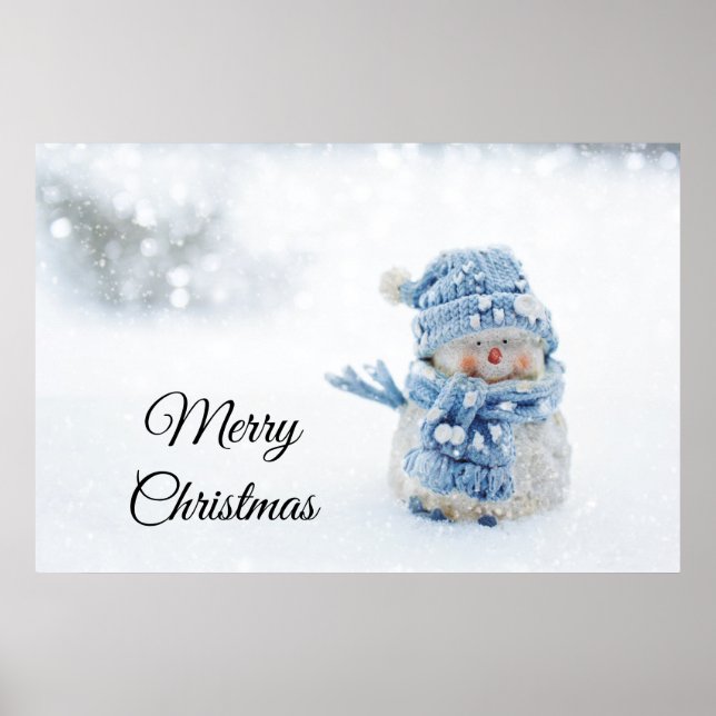 Photo of a Cute Snowman in Winter - Christmas Poster (Front)