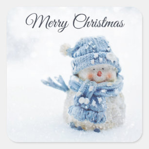 Photo of a Cute Snowman in Winter - Christmas Square Sticker