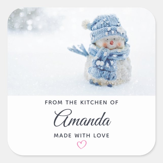 Photo of a Cute Snowman in Winter - Christmas Square Sticker (Front)