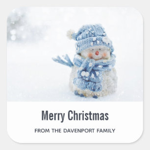 Photo of a Cute Snowman in Winter - Christmas Square Sticker