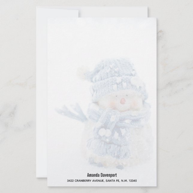 Photo of a Cute Snowman in Winter - Christmas Stationery (Front)