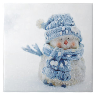 Photo of a Cute Snowman in Winter - Christmas Tile